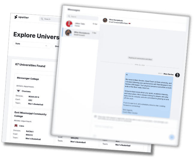 Spotter direct messaging interface between athletes and coaches
