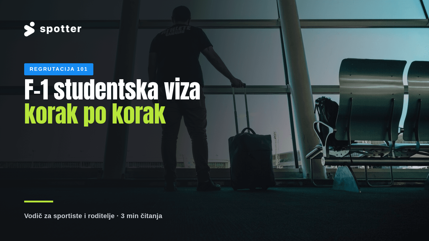 Student sportista sa koferom na aerodromu pred odlazak na studije u SAD.